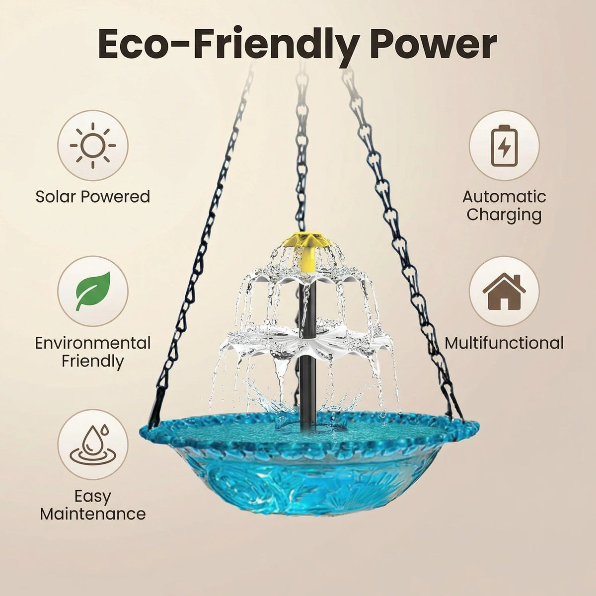 Hängender Solar Springbrunnen mit Vogeltränke – Zweistufig