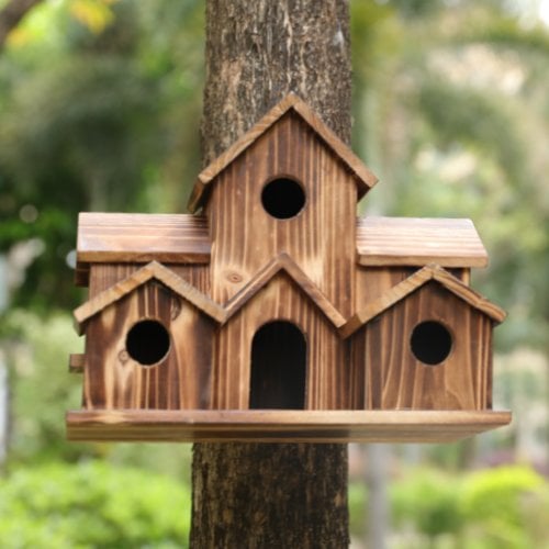 Vogelhaus aus Holz mit 6 Eingängen für Garten und Balkon