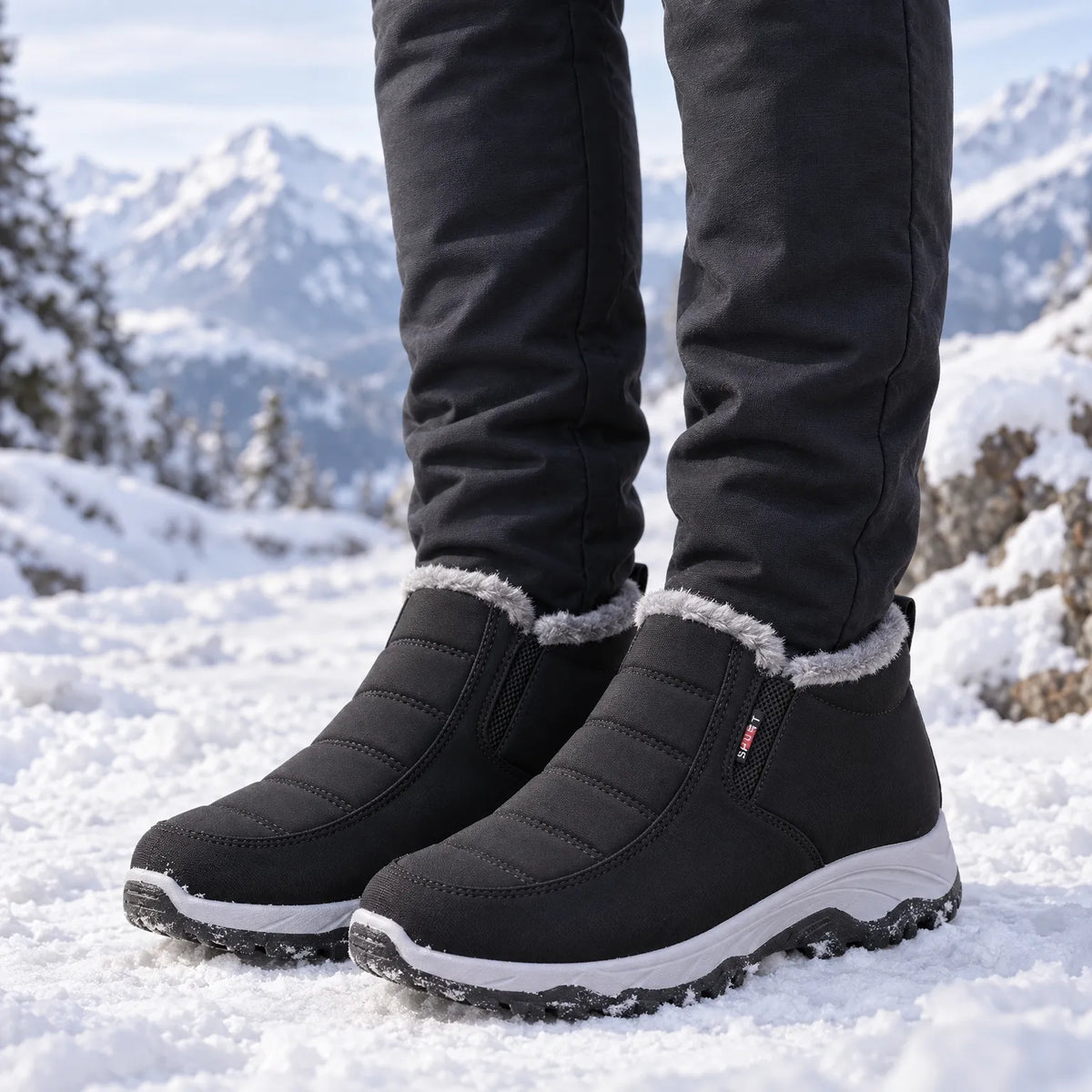 Lined women's winter boots for slipping on, water-repellent