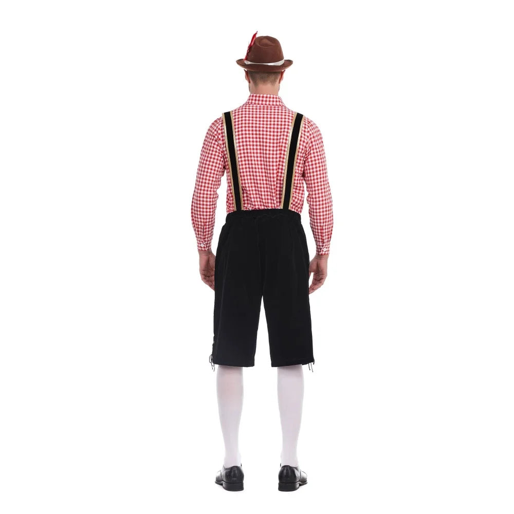 Bayerisches Lederhosen-Kostüm 3-teilig mit Hosenträger und Hut