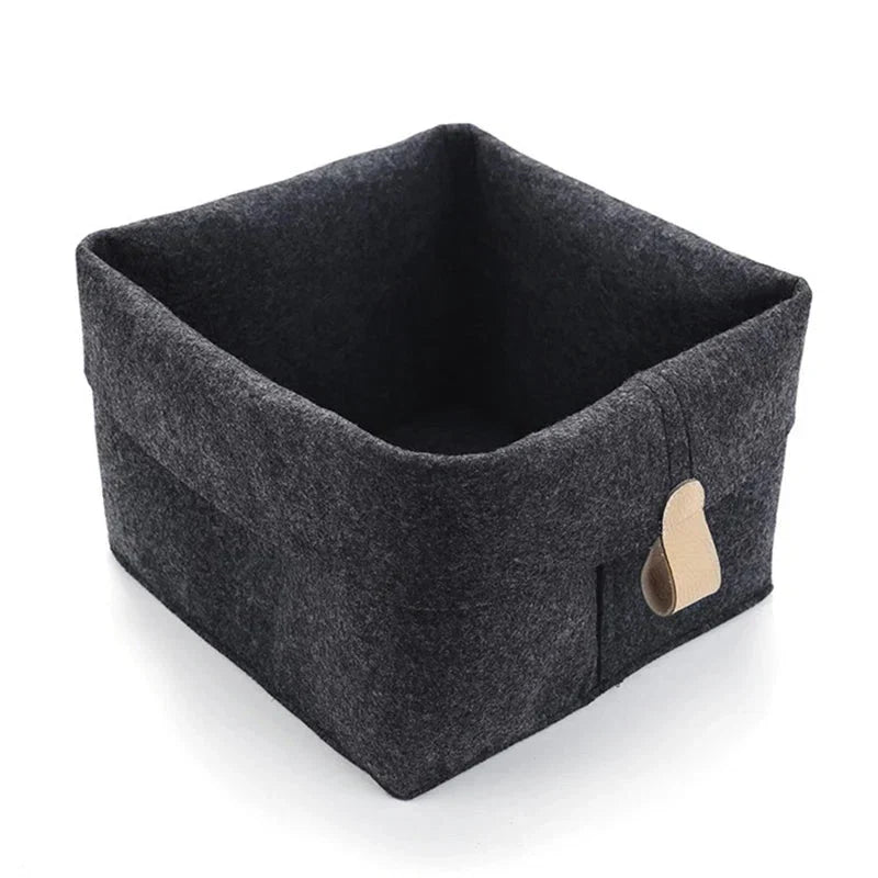 Felt Storage Box with Leather Handle and Foldable Lid
