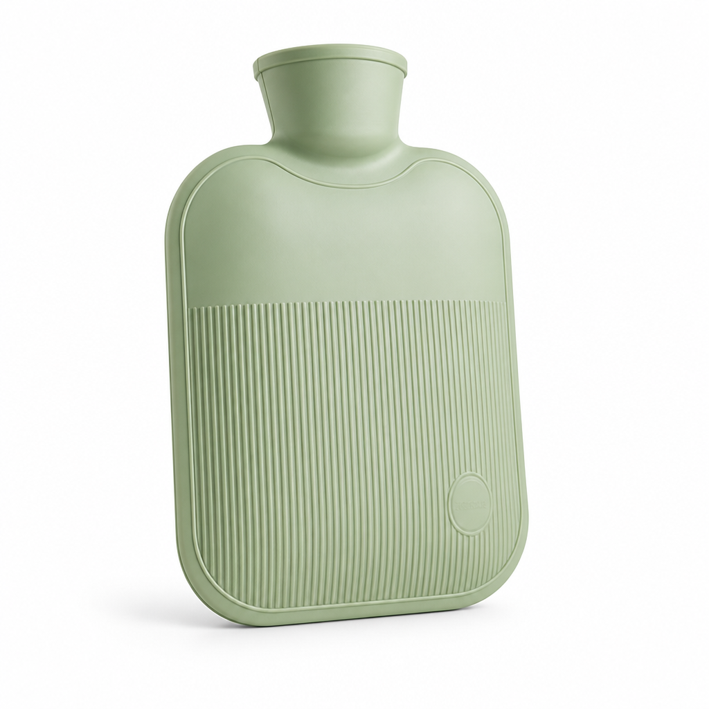 2-liter hot water bottle with a soft fleece cover and leak protection