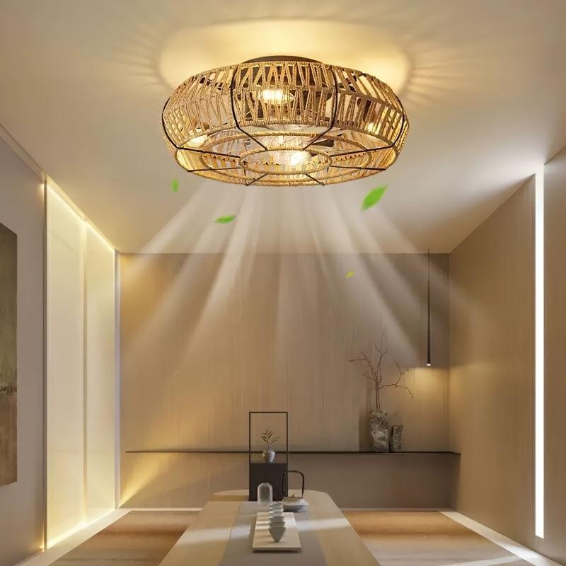 Ceiling fan with rattan shade – vintage style and lighting