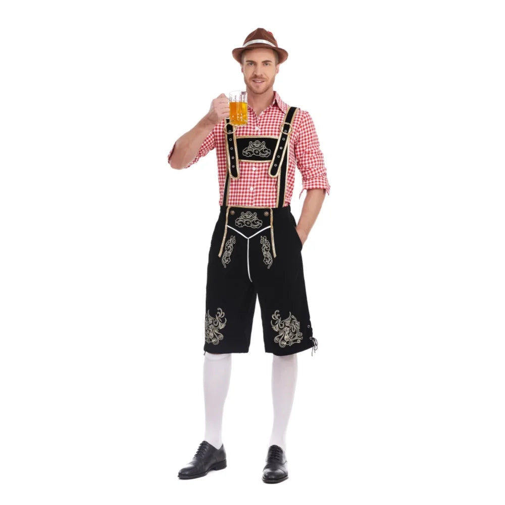 Bayerisches Lederhosen-Kostüm 3-teilig mit Hosenträger und Hut