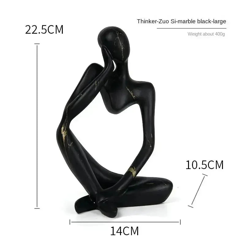 Black marble Abstrakte Denker Skulptur in sitting pose 22.5cm height
