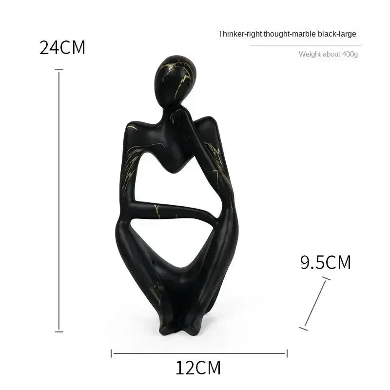 Black Abstrakte Denker Skulptur with gold veining 24cm height measurements shown