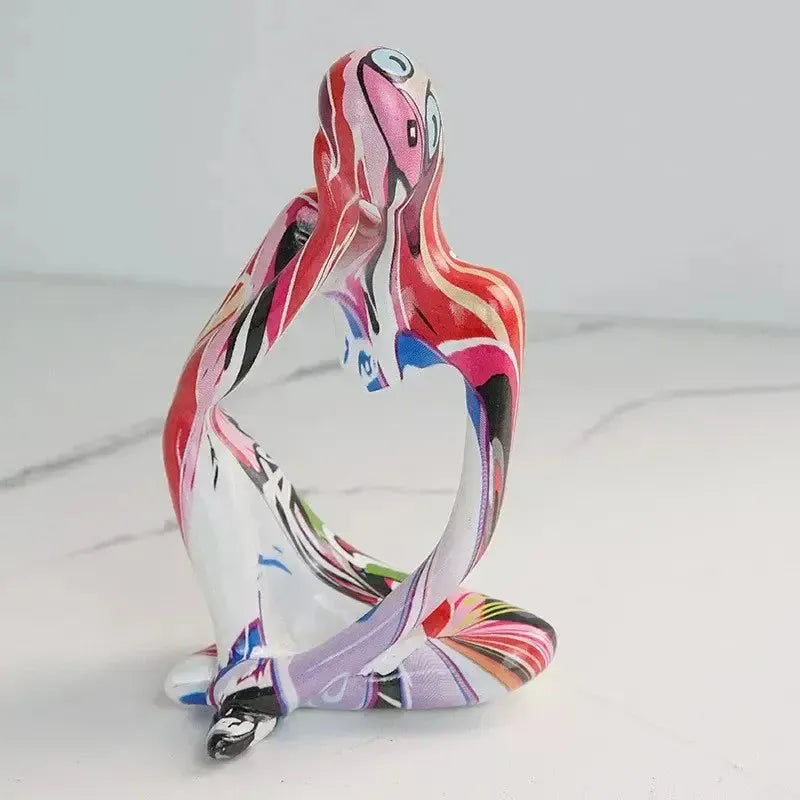 Single Abstrakte Denker Skulptur with pink and red graffiti pattern design