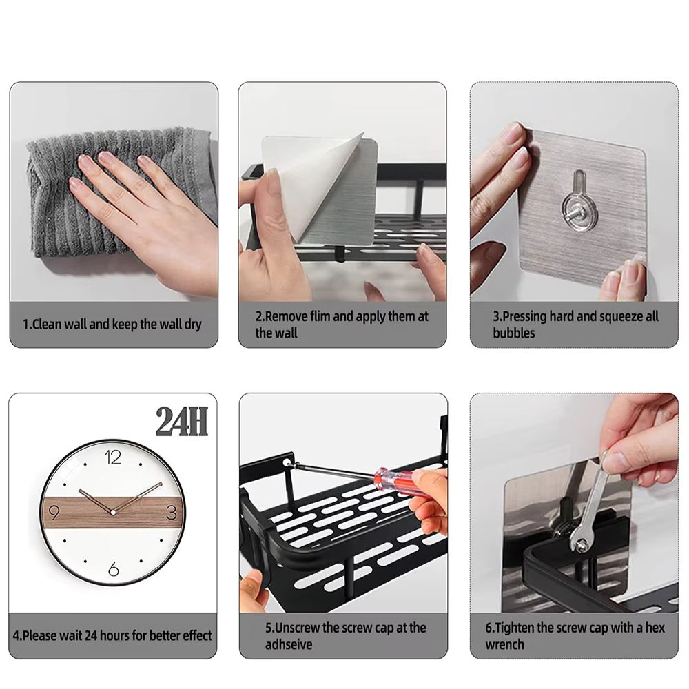 Aluminium Duschablage mit Haken – rostfrei & selbstklebend