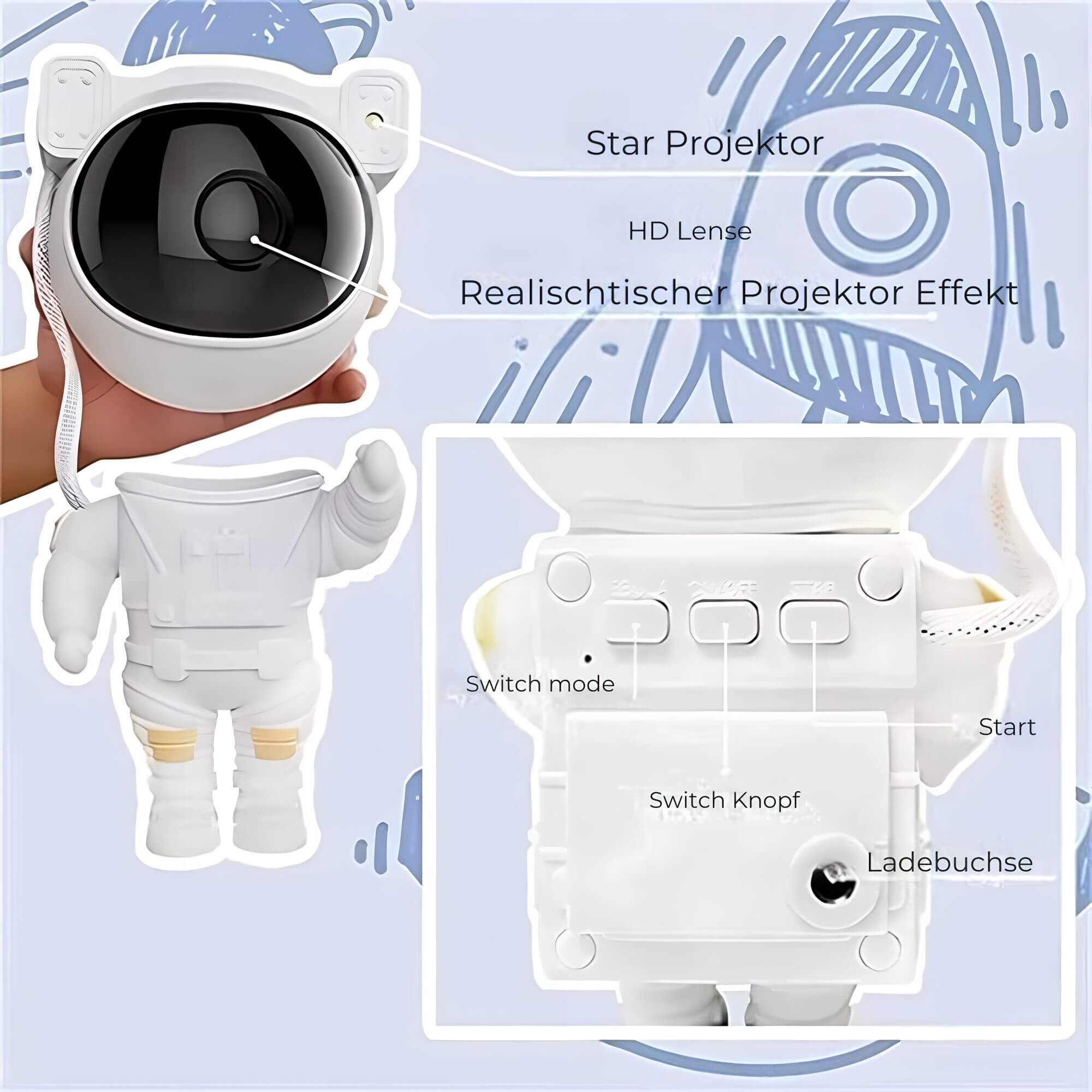 Sternenhimmel LED Projektor Astronaut für Zimmerdecke und Wände