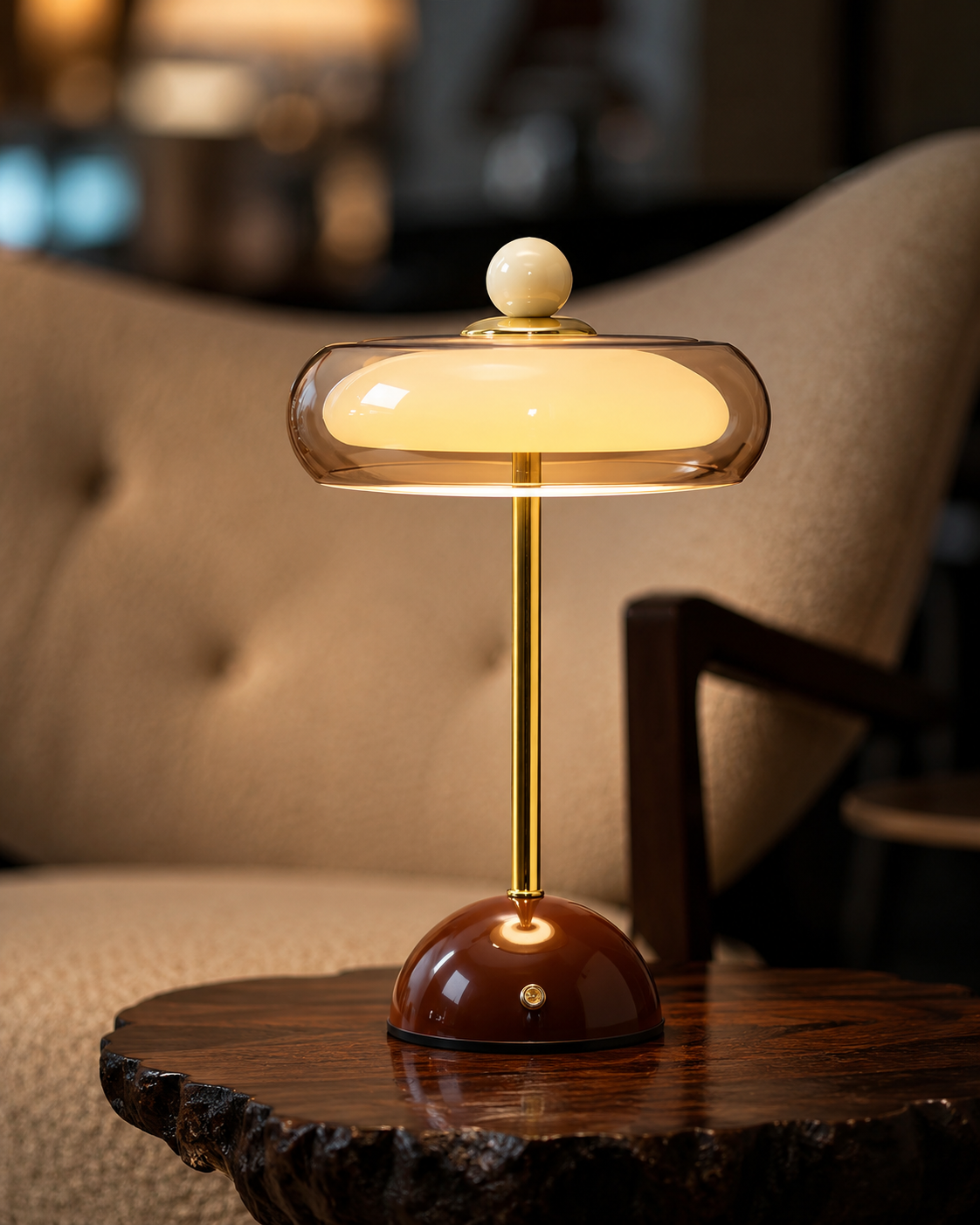 Aufladbare Glas-Tischlampe mit Dimmer – Retro-Design USB-C