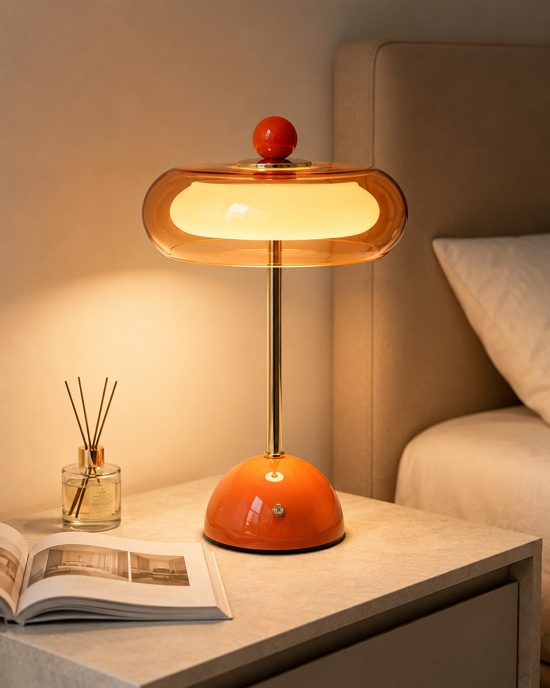 Aufladbare Glas-Tischlampe mit Dimmer – Retro-Design USB-C