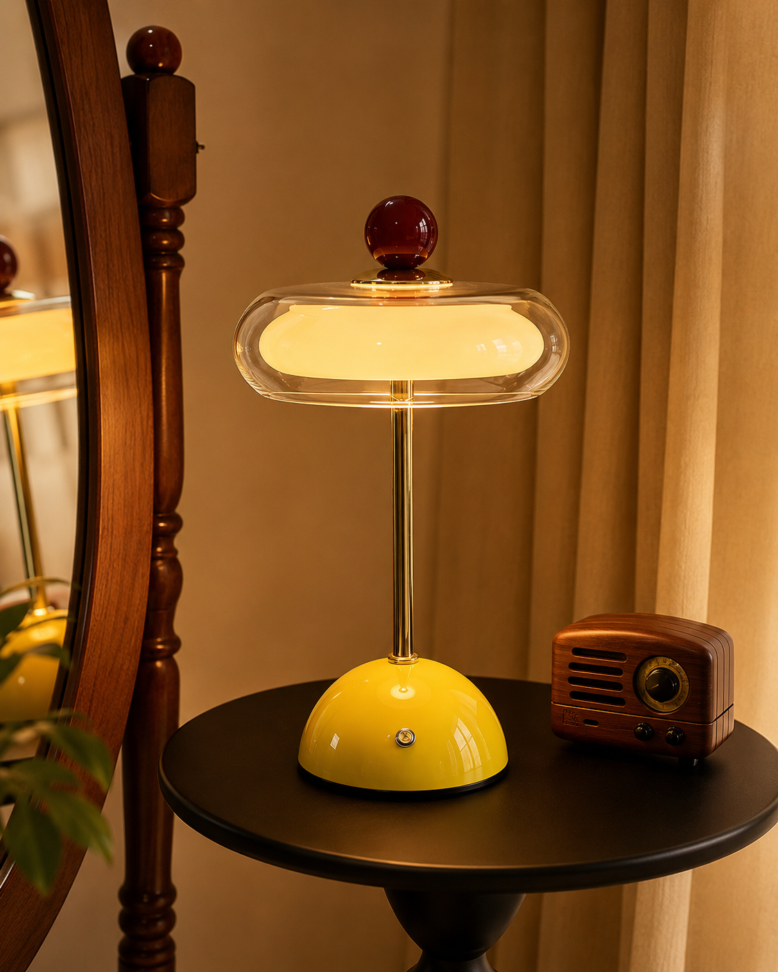 Aufladbare Glas-Tischlampe mit Dimmer – Retro-Design USB-C