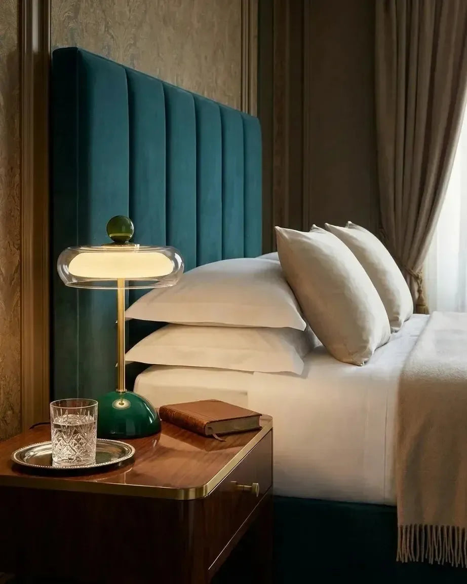 Rechargeable glass table lamp with dimmer – retro design, USB-C