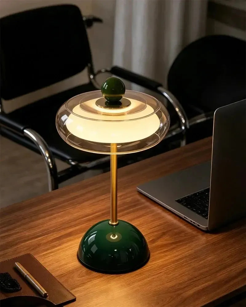 Rechargeable glass table lamp with dimmer – retro design, USB-C