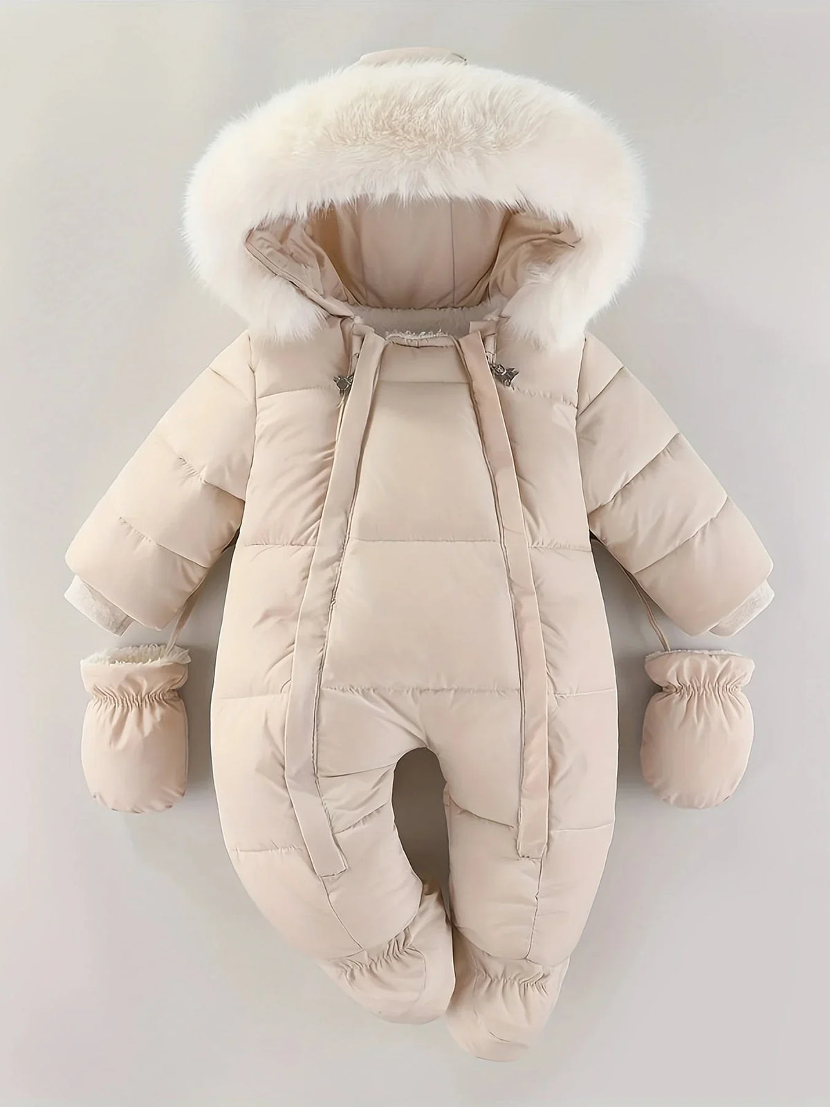 Winter romper with hood and faux fur for 0–12 months