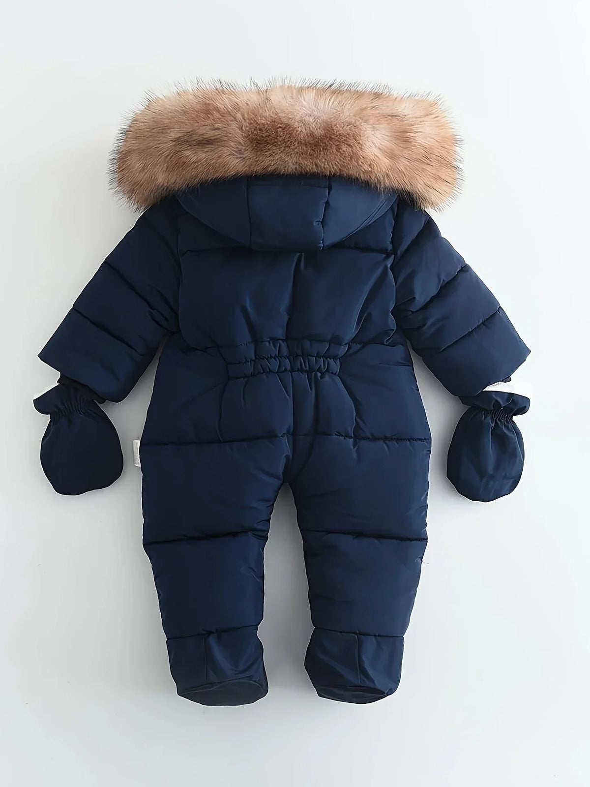 Winter romper with hood and faux fur for 0–12 months