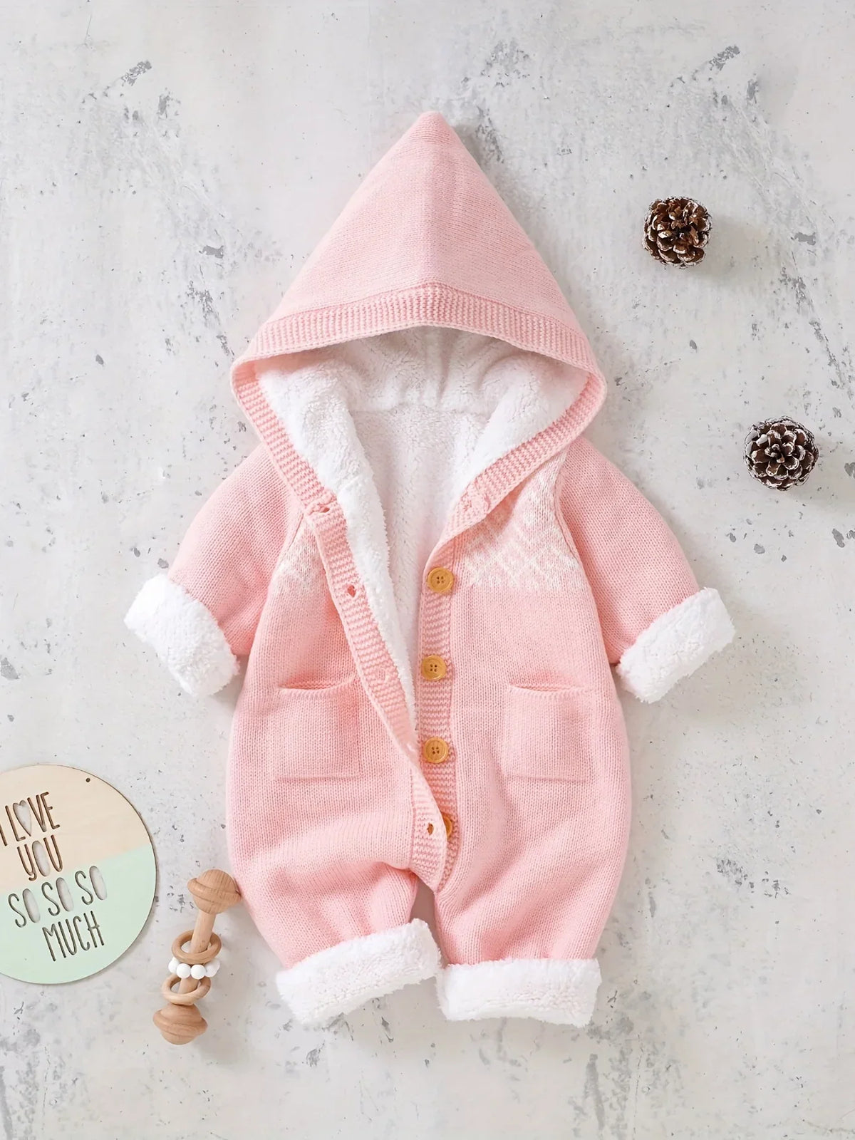 Hooded romper – soft knit for fall and winter