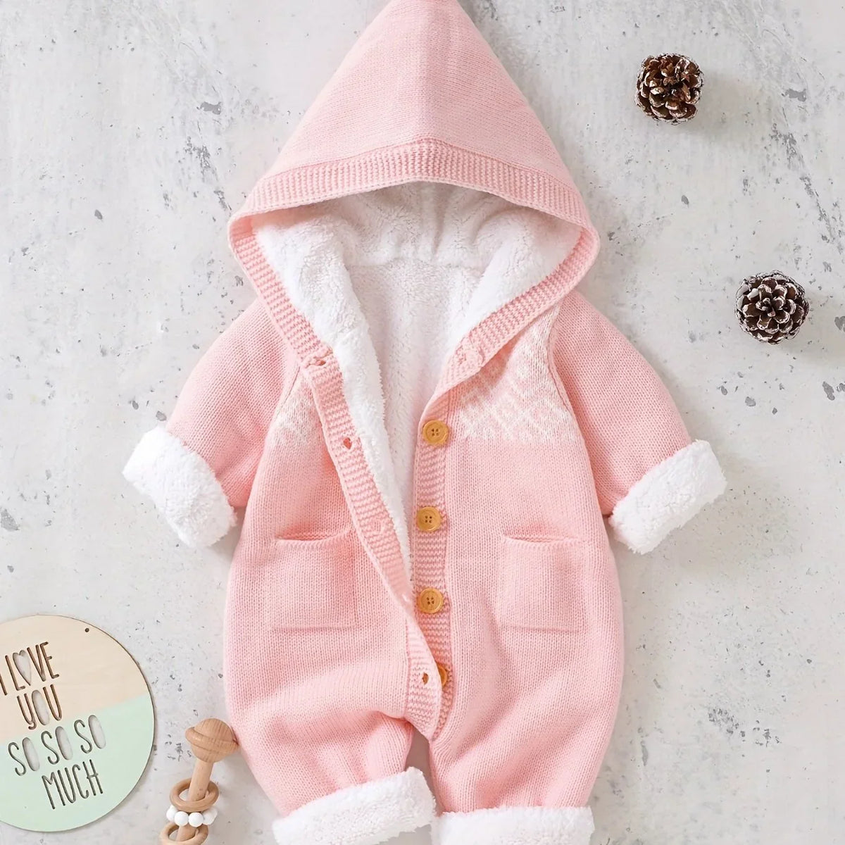 Hooded romper – soft knit for fall and winter