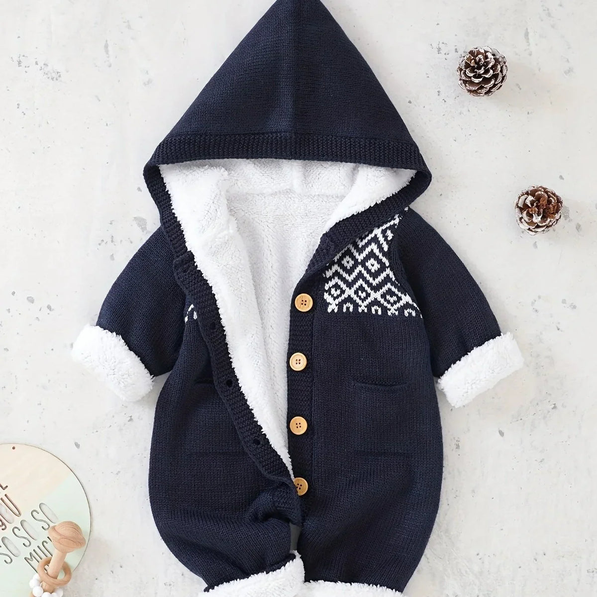 Hooded romper – soft knit for fall and winter