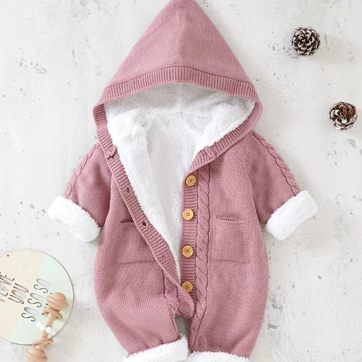 Hooded romper – soft knit for fall and winter
