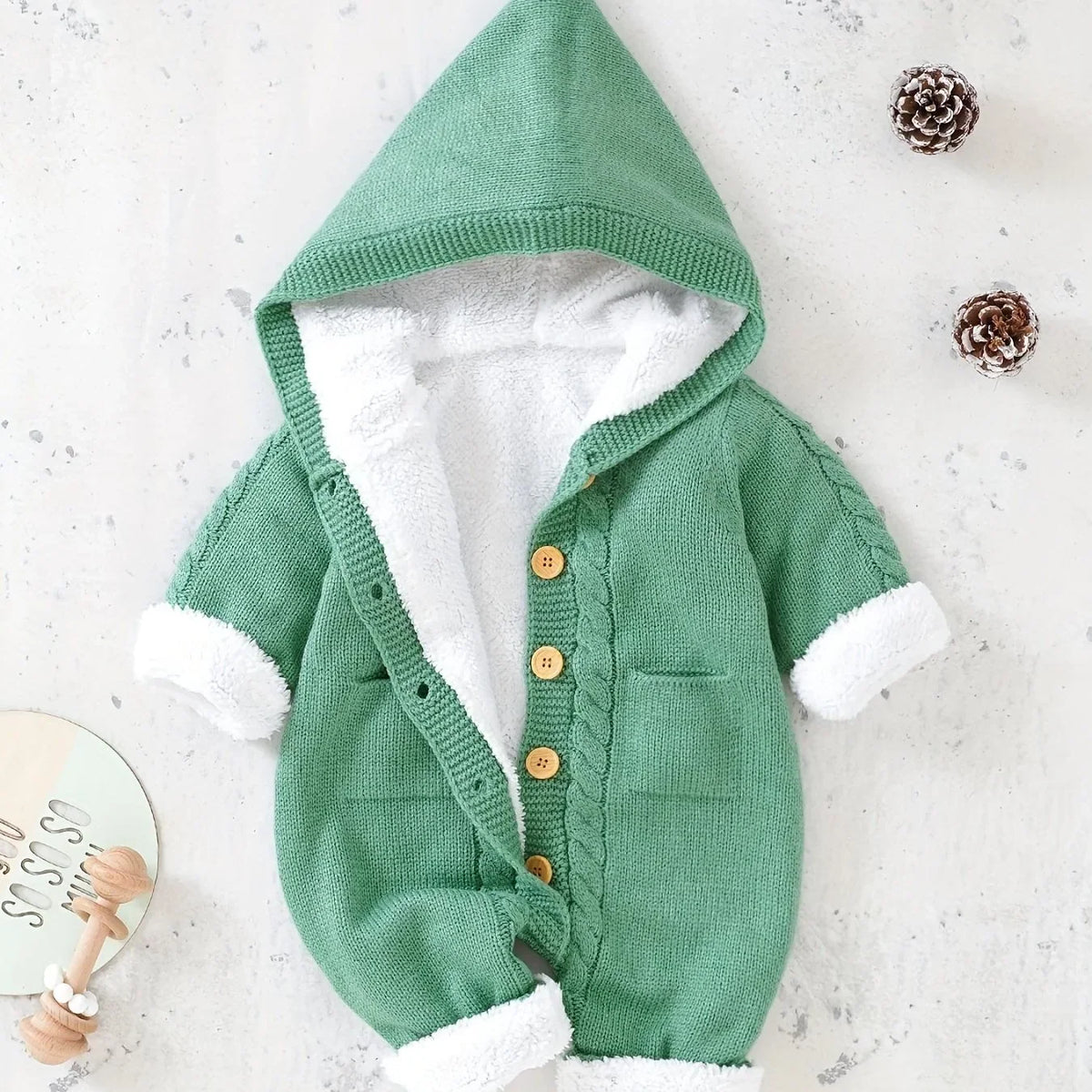 Hooded romper – soft knit for fall and winter