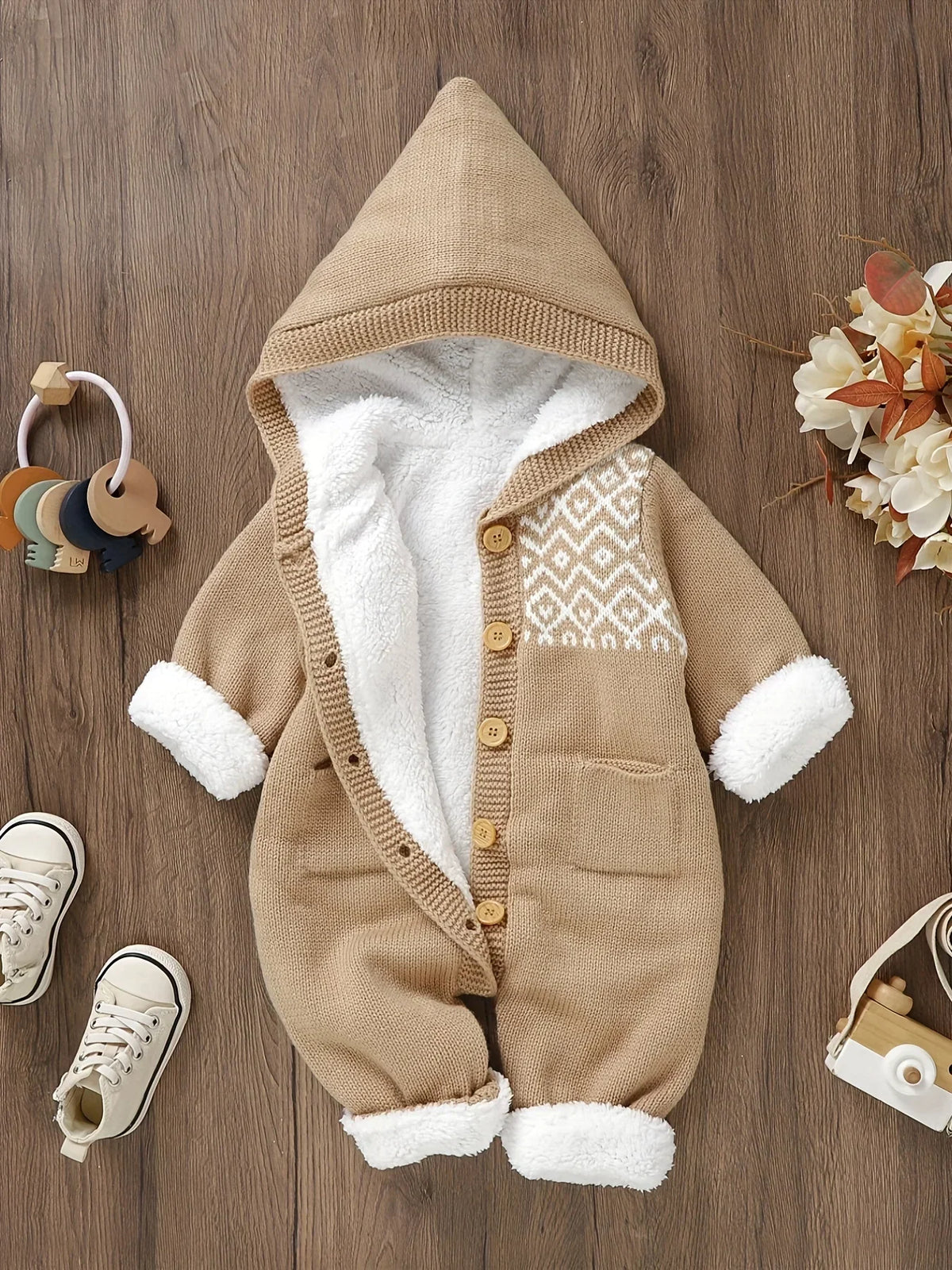 Hooded romper – soft knit for fall and winter