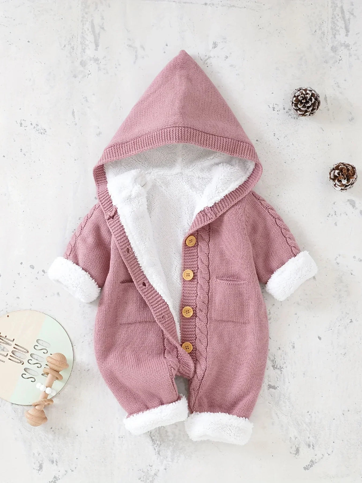 Hooded romper – soft knit for fall and winter