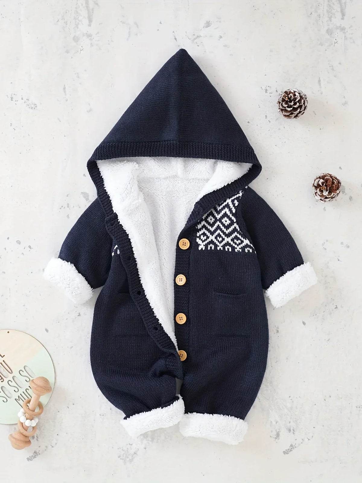 Hooded romper – soft knit for fall and winter
