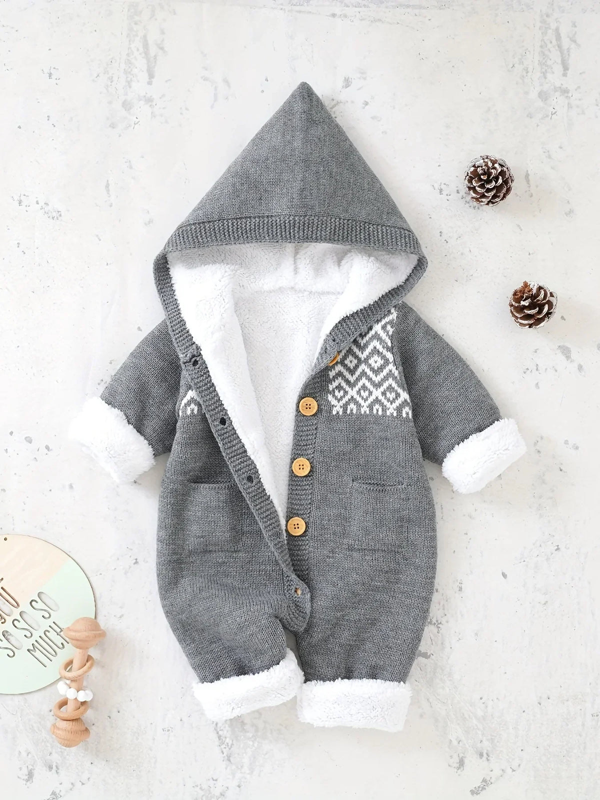 Hooded romper – soft knit for fall and winter