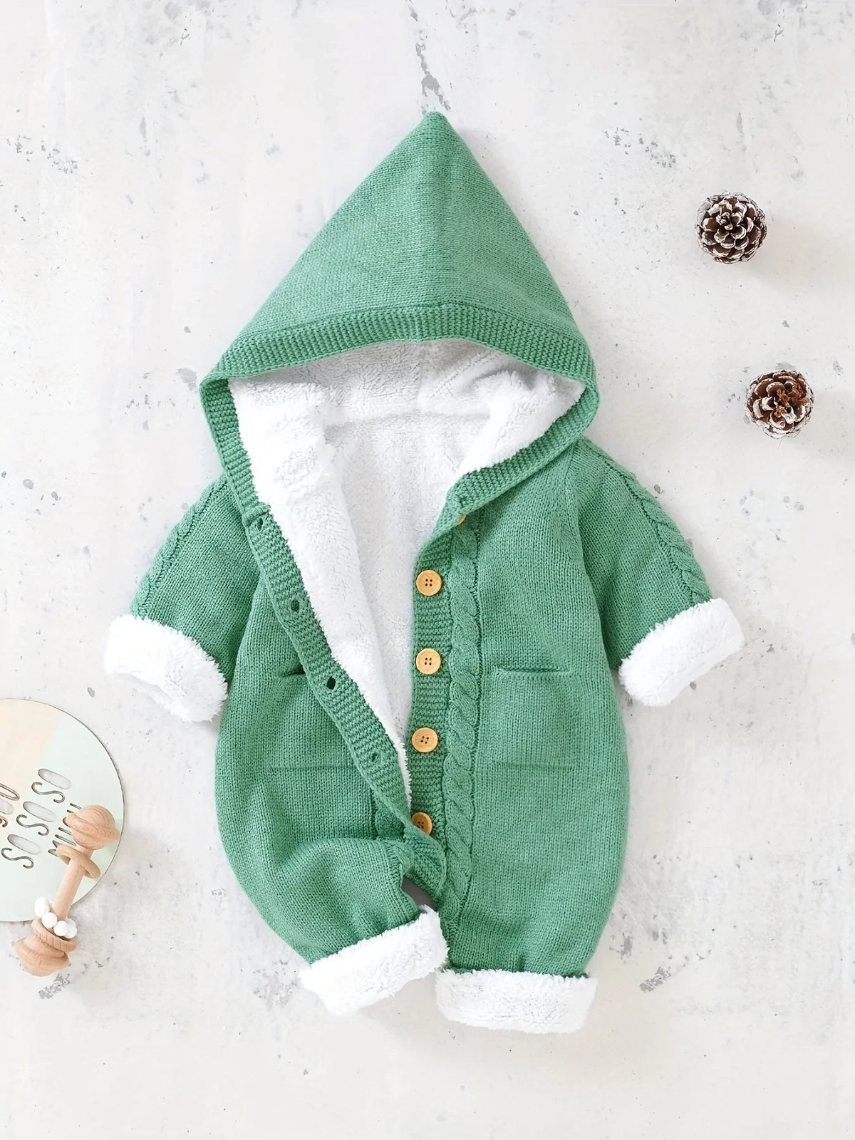Hooded romper – soft knit for fall and winter