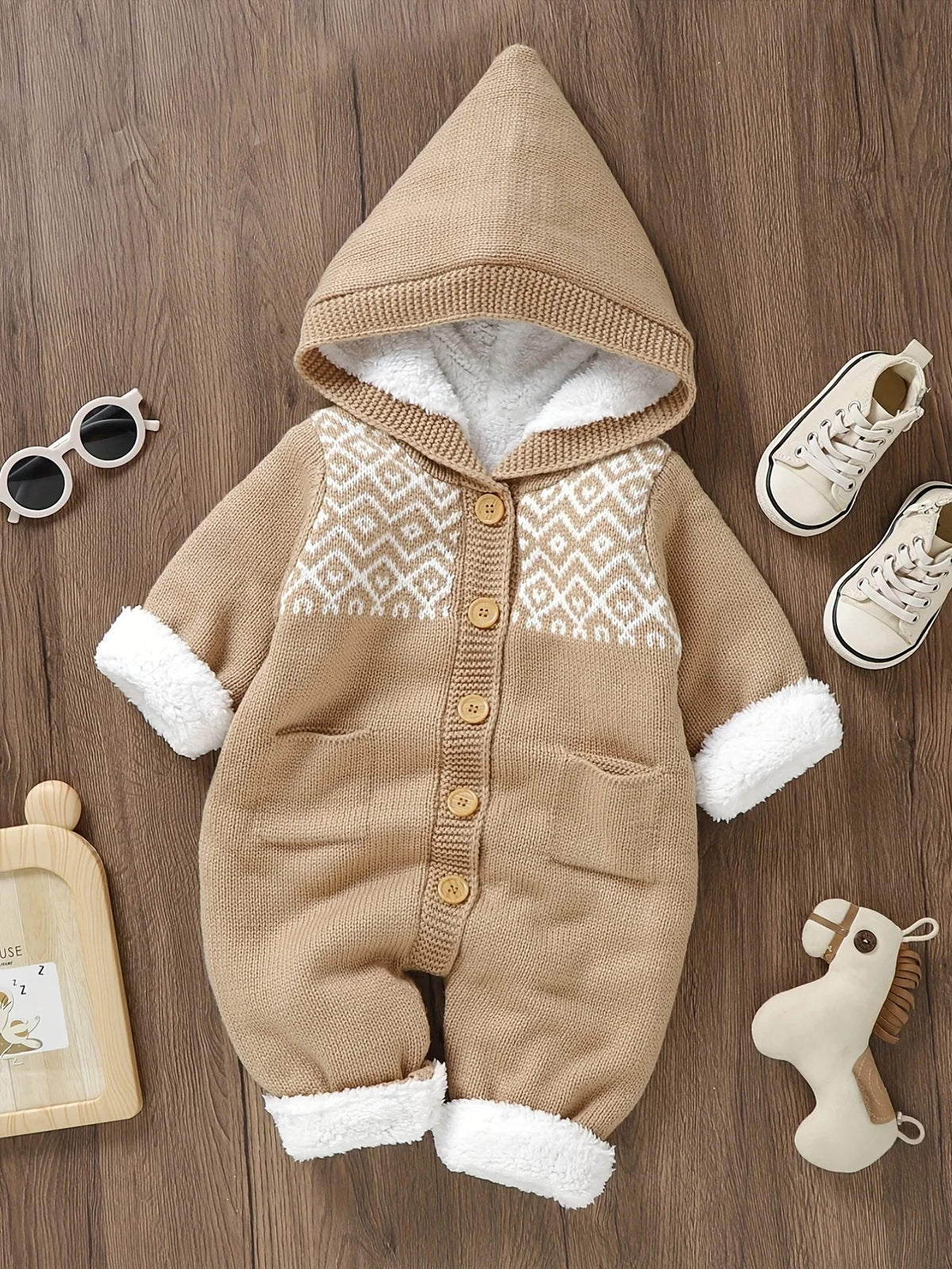 Hooded romper – soft knit for fall and winter