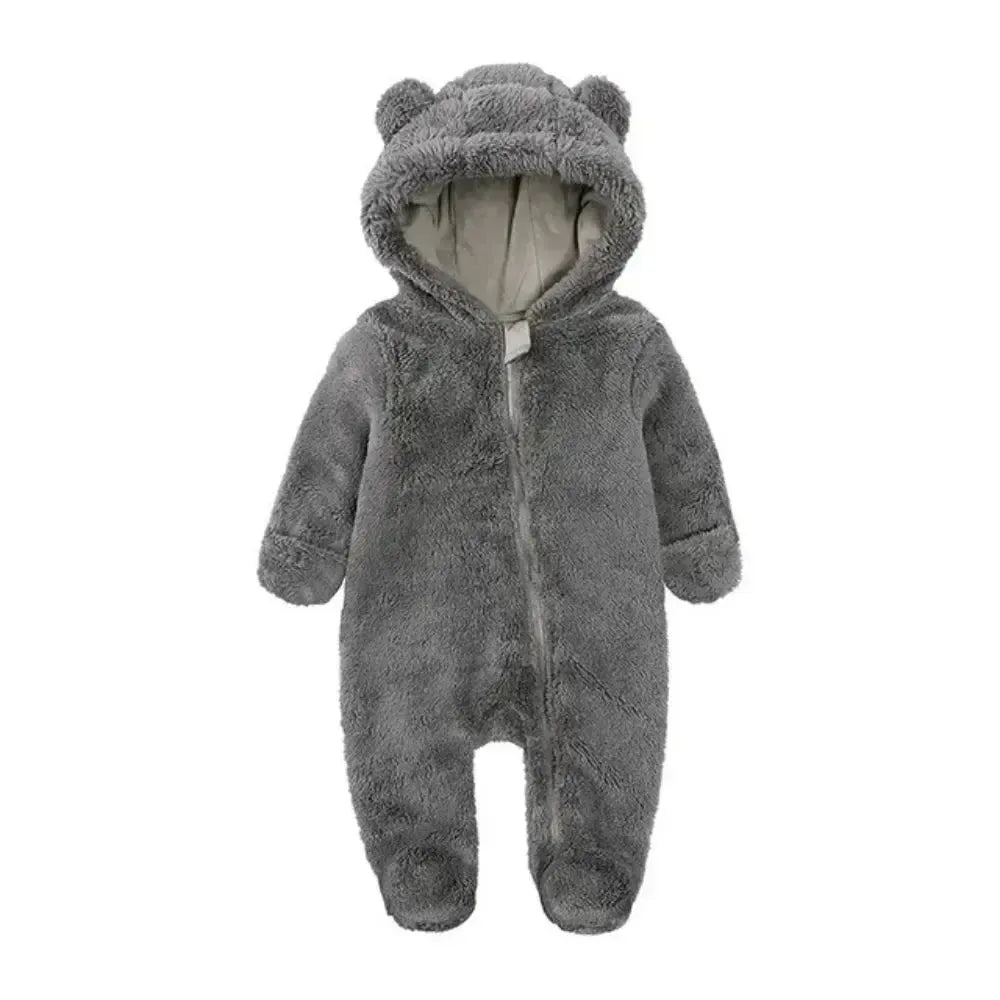 Baby snowsuit with hood and bear ears – warm and cozy for winter