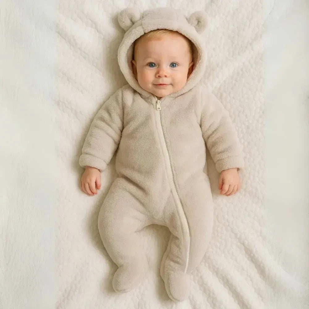Baby snowsuit with hood and bear ears – warm and cozy for winter