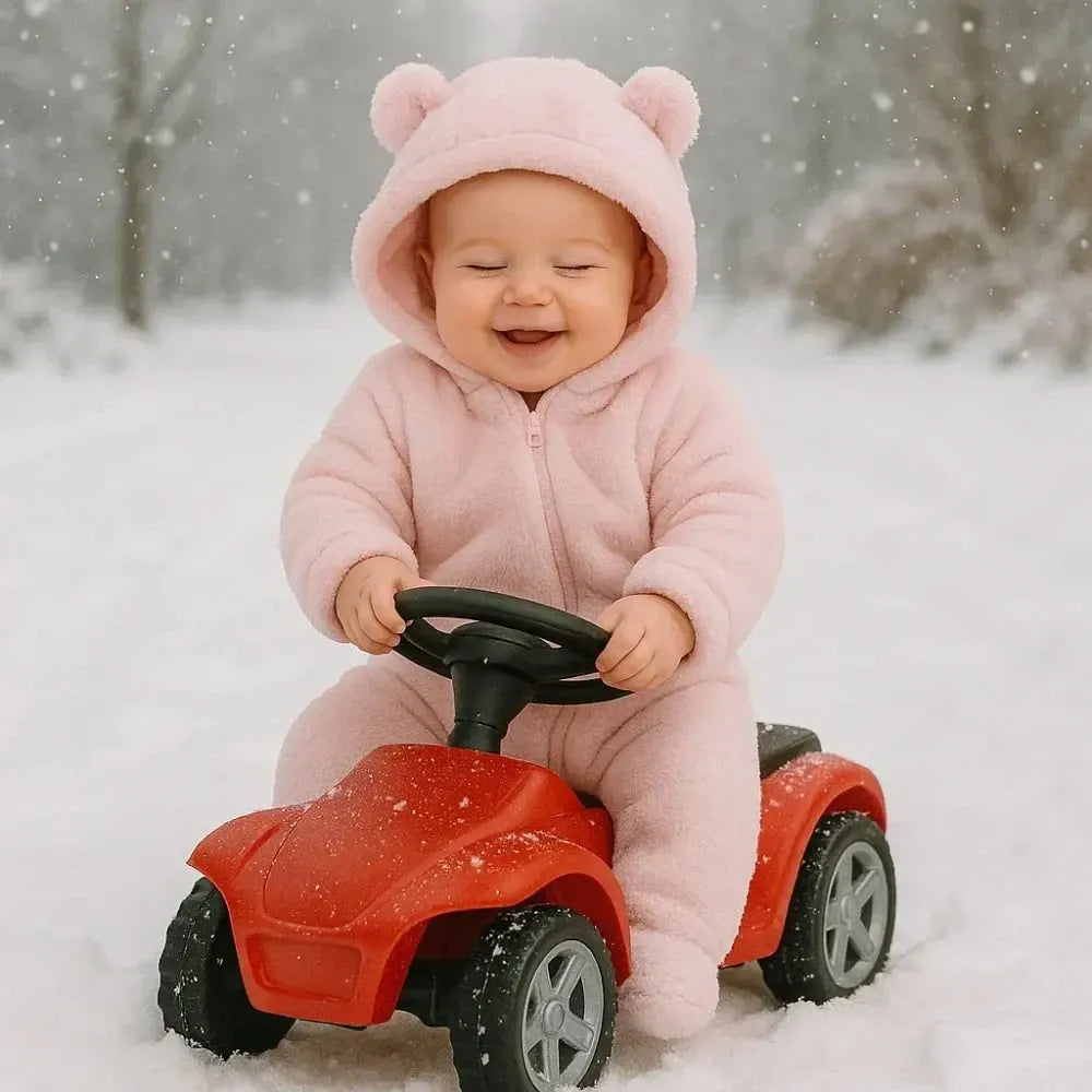 Baby snowsuit with hood and bear ears – warm and cozy for winter