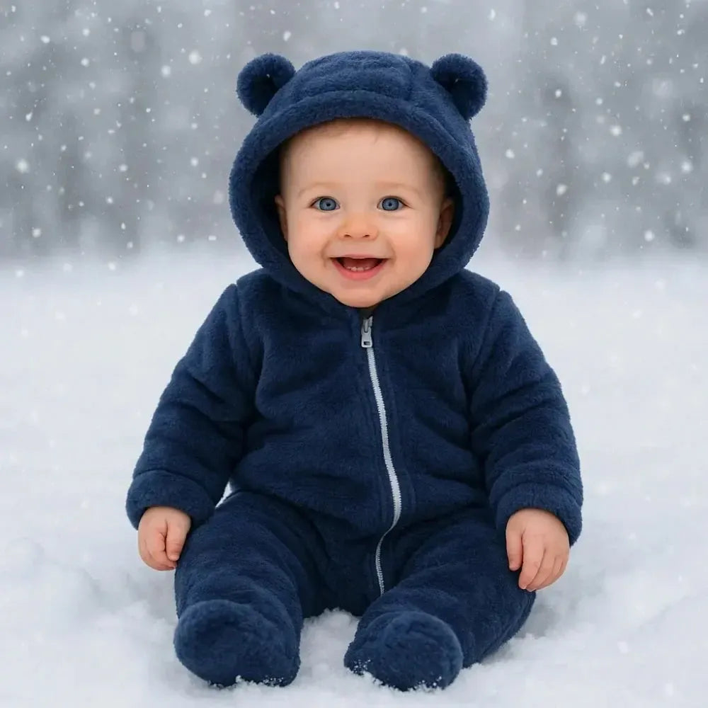 Baby snowsuit with hood and bear ears – warm and cozy for winter