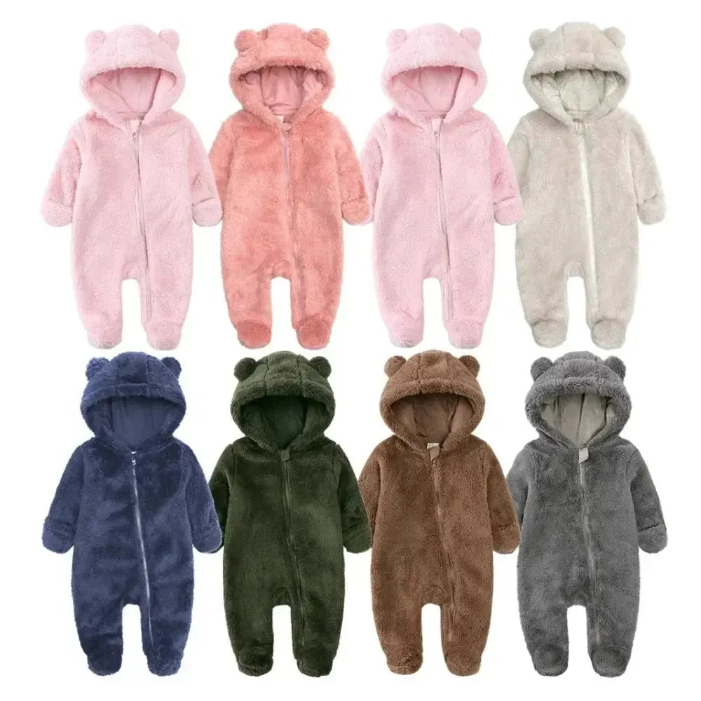 Baby snowsuit with hood and bear ears – warm and cozy for winter