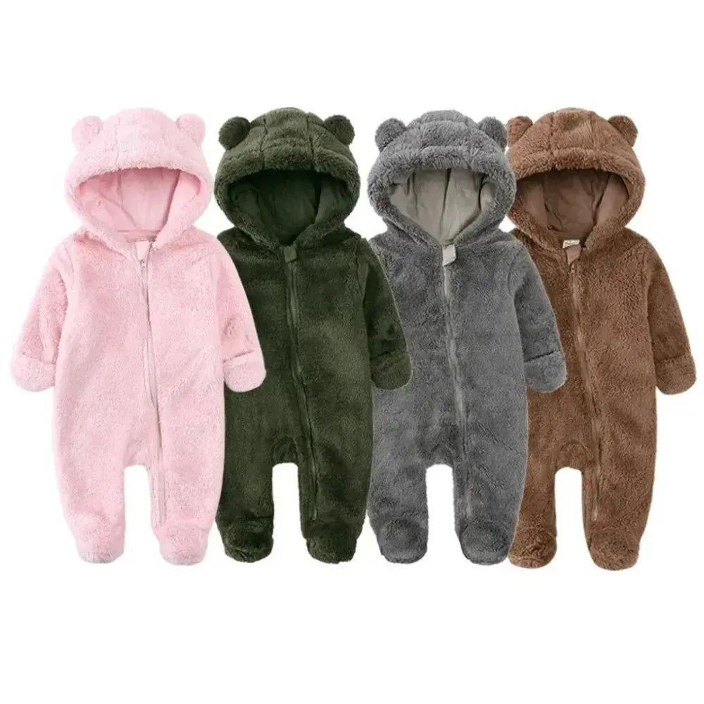 Baby snowsuit with hood and bear ears – warm and cozy for winter