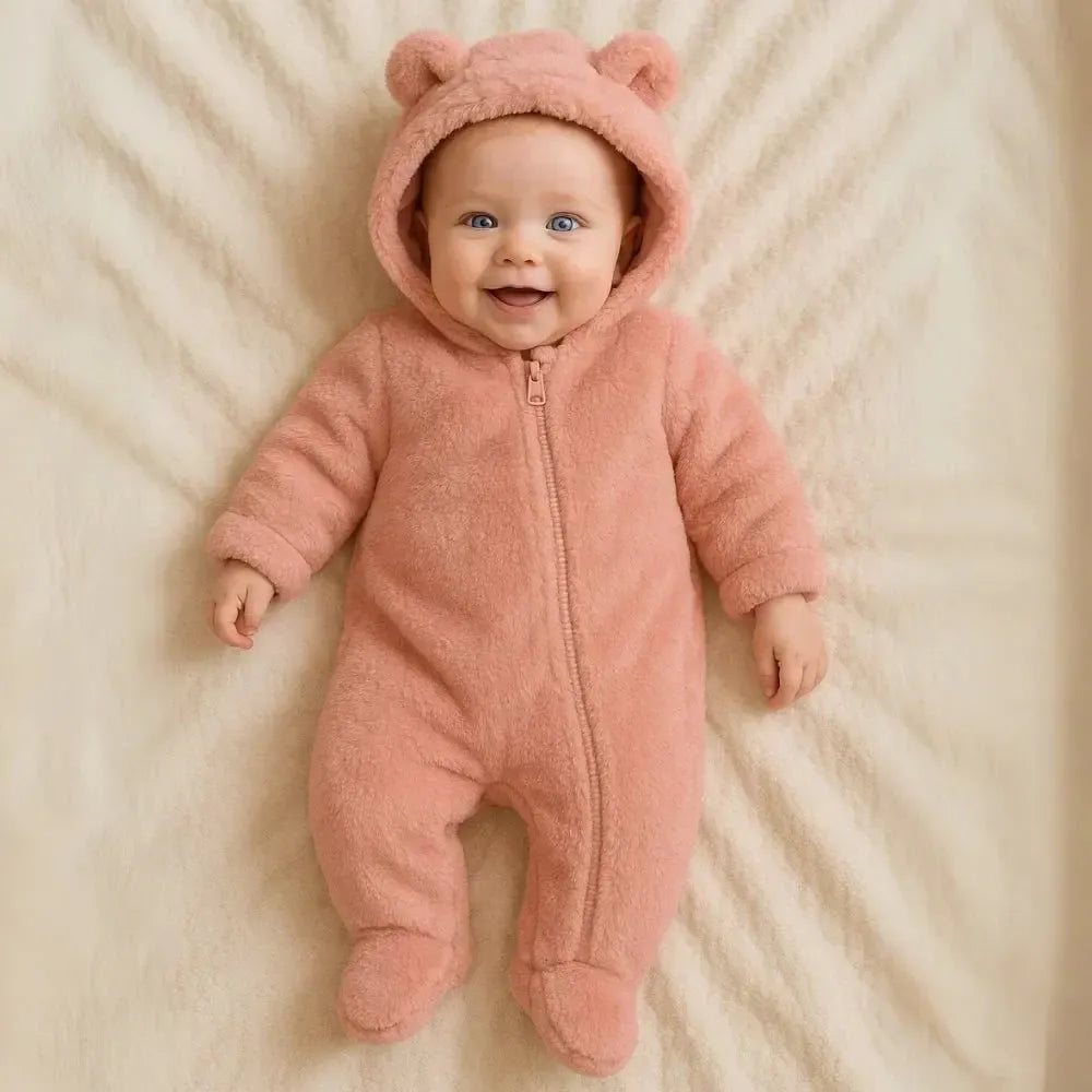 Baby snowsuit with hood and bear ears – warm and cozy for winter