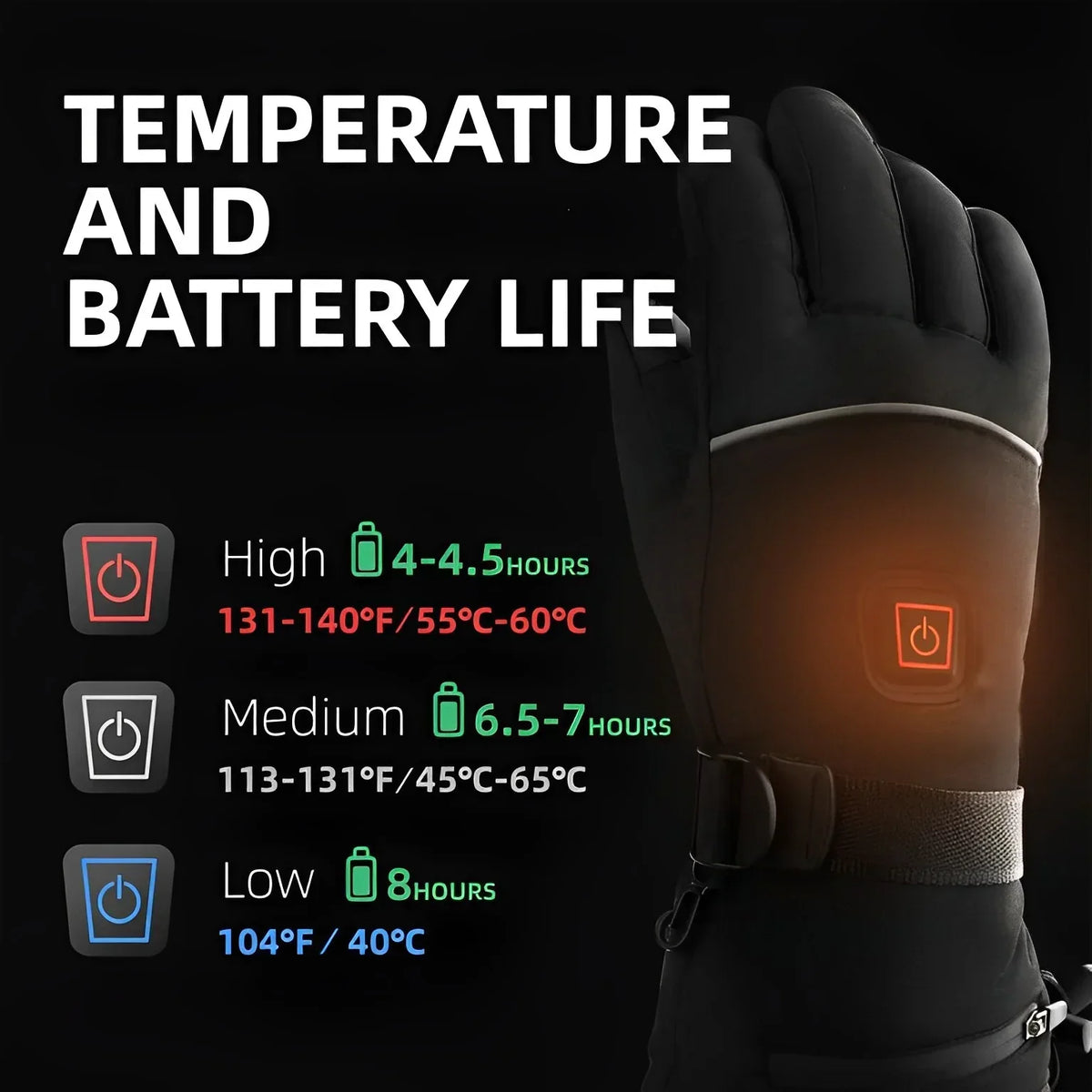 Heated gloves with 3 heating levels for winter and outdoor use