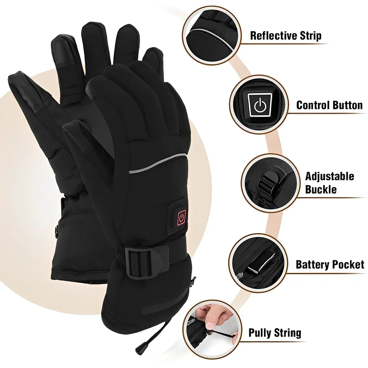 Heated gloves with 3 heating levels for winter and outdoor use