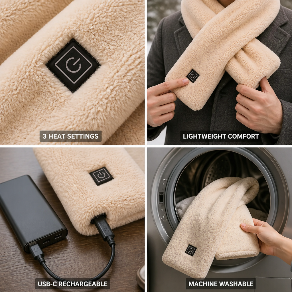 Beheizbarer Nackenschal mit USB-C – 3 Wärmeeinstellungen