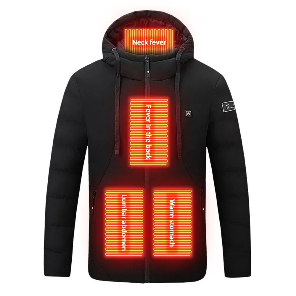Heated hooded jacket with USB connection - 4 heating zones