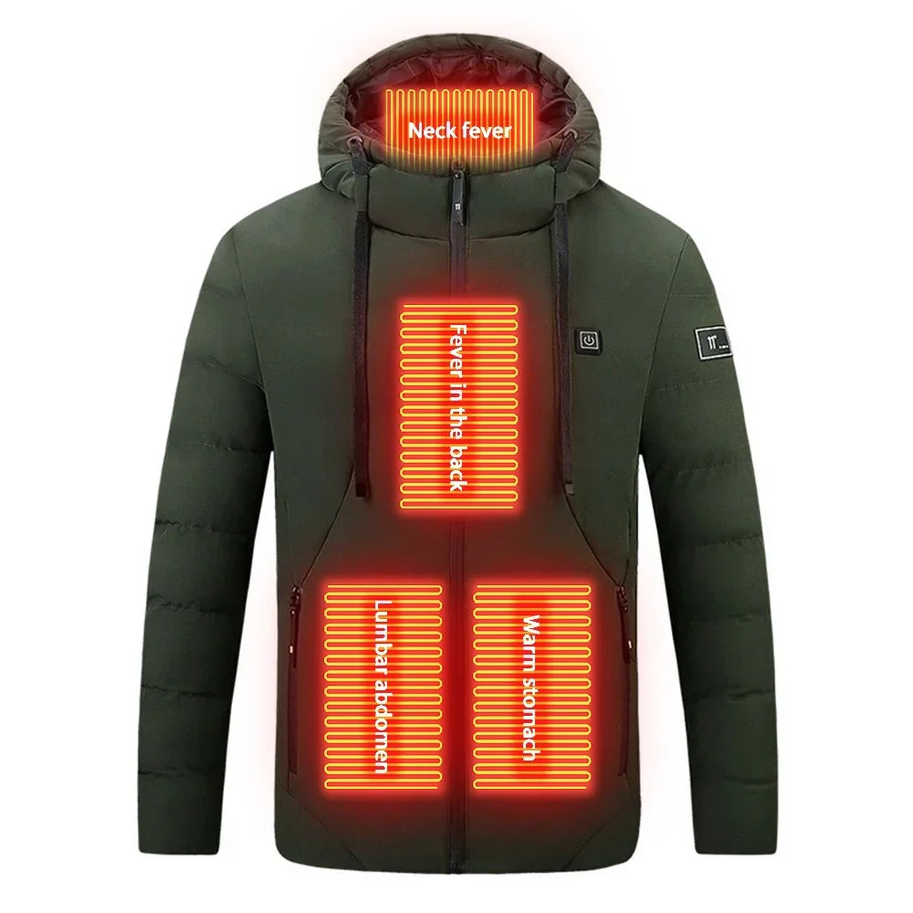 Heated hooded jacket with USB connection - 4 heating zones