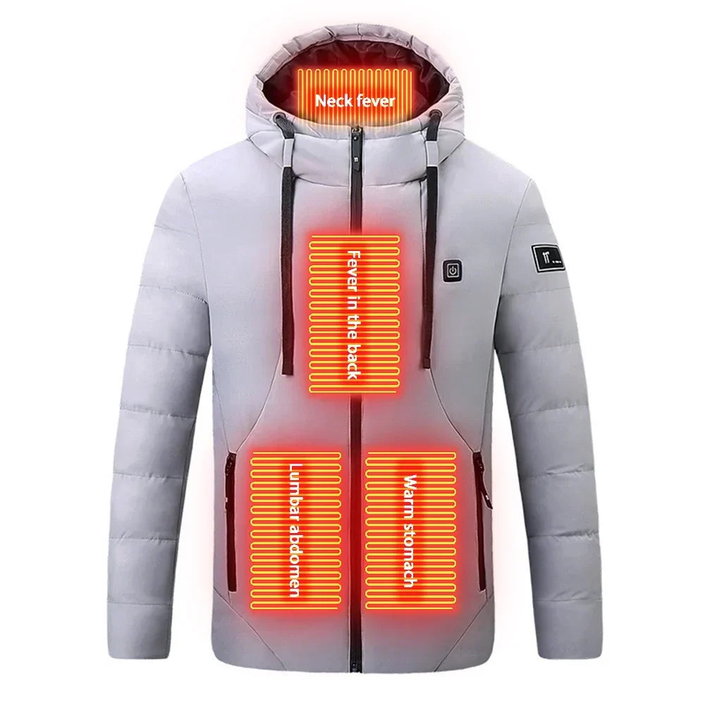 Heated hooded jacket with USB connection - 4 heating zones