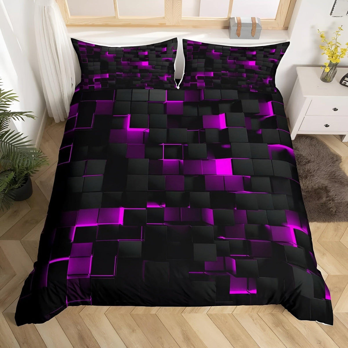 Bettwäsche-Set mit geometrischem 3D-Neon-Print – Mikrofaser