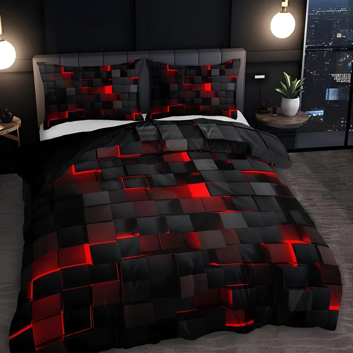 Bettwäsche-Set mit geometrischem 3D-Neon-Print – Mikrofaser