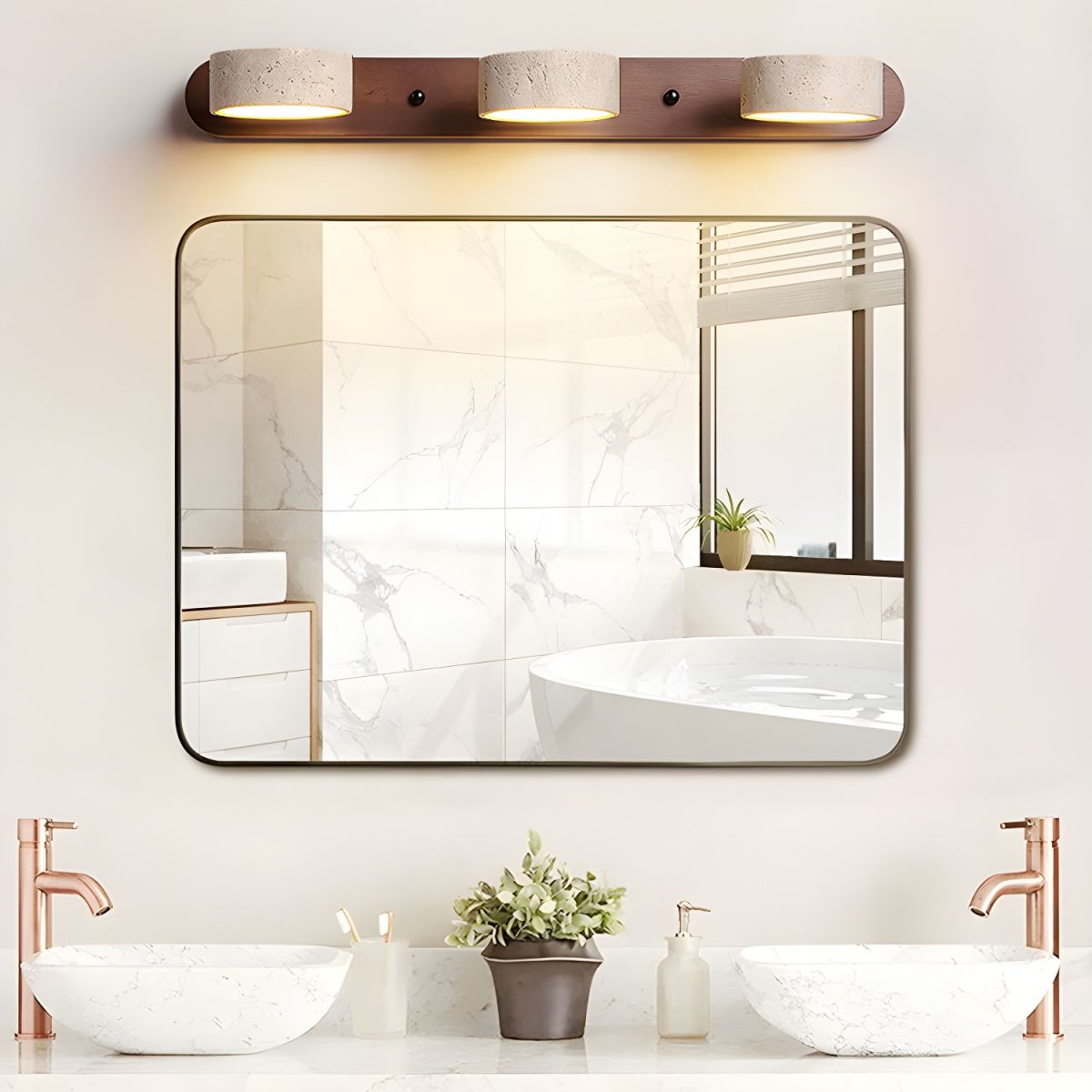 LED travertine wall light with wood - architectural design