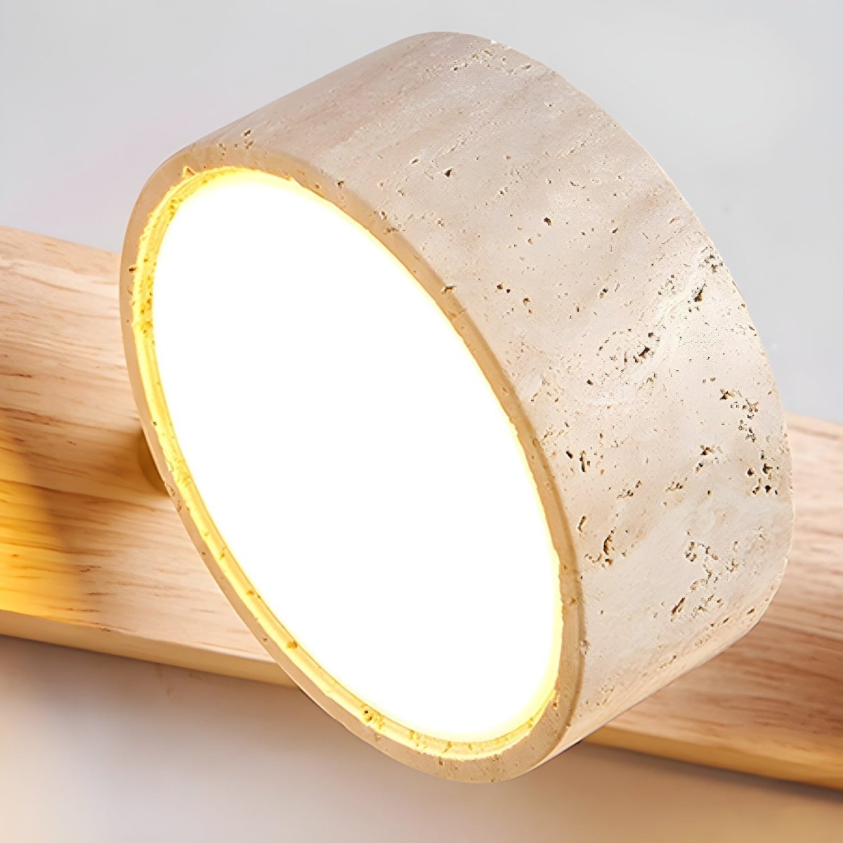 LED travertine wall light with wood - architectural design