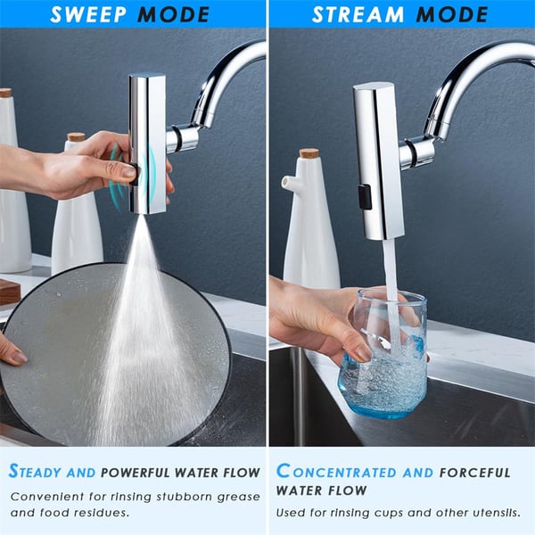 Kitchen mixer tap with 3 water modes and 360° swiveling spout