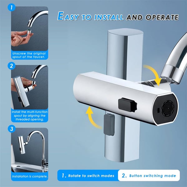 Kitchen mixer tap with 3 water modes and 360° swiveling spout
